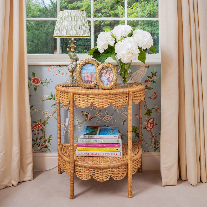 Round wicker table in vintage style