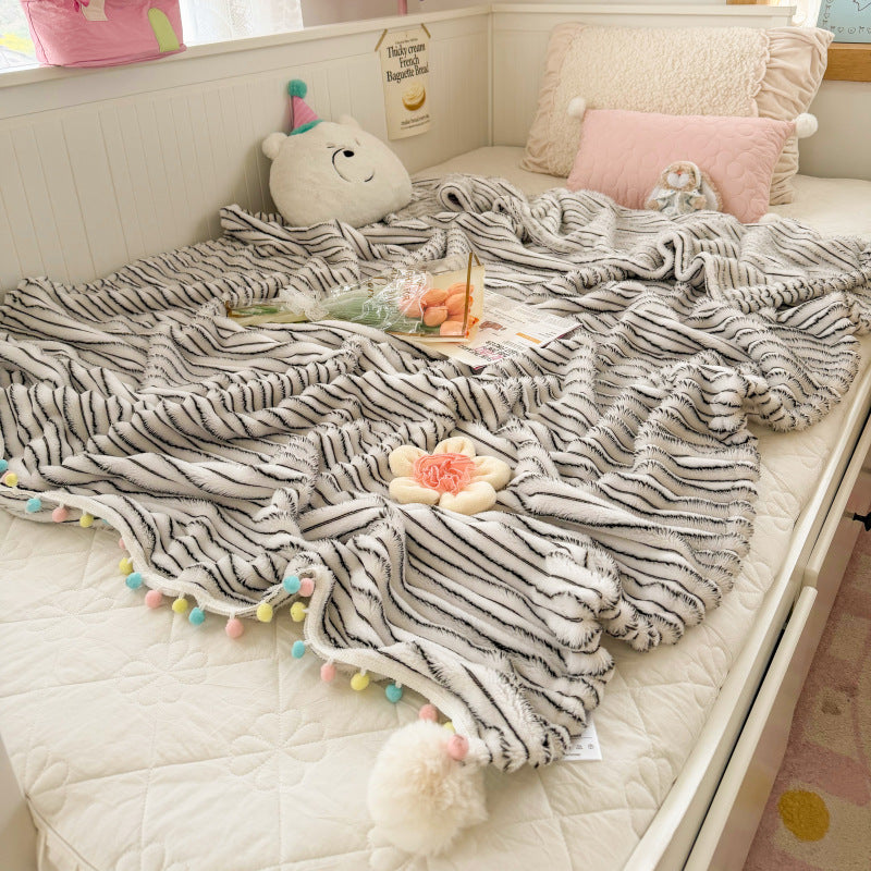 Plush Pom-Pom Edged Throw Blanket