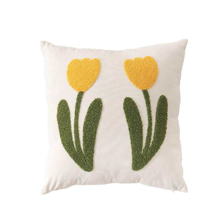 Square decorative cushion with hand-tufted heart ornament and contrasting border