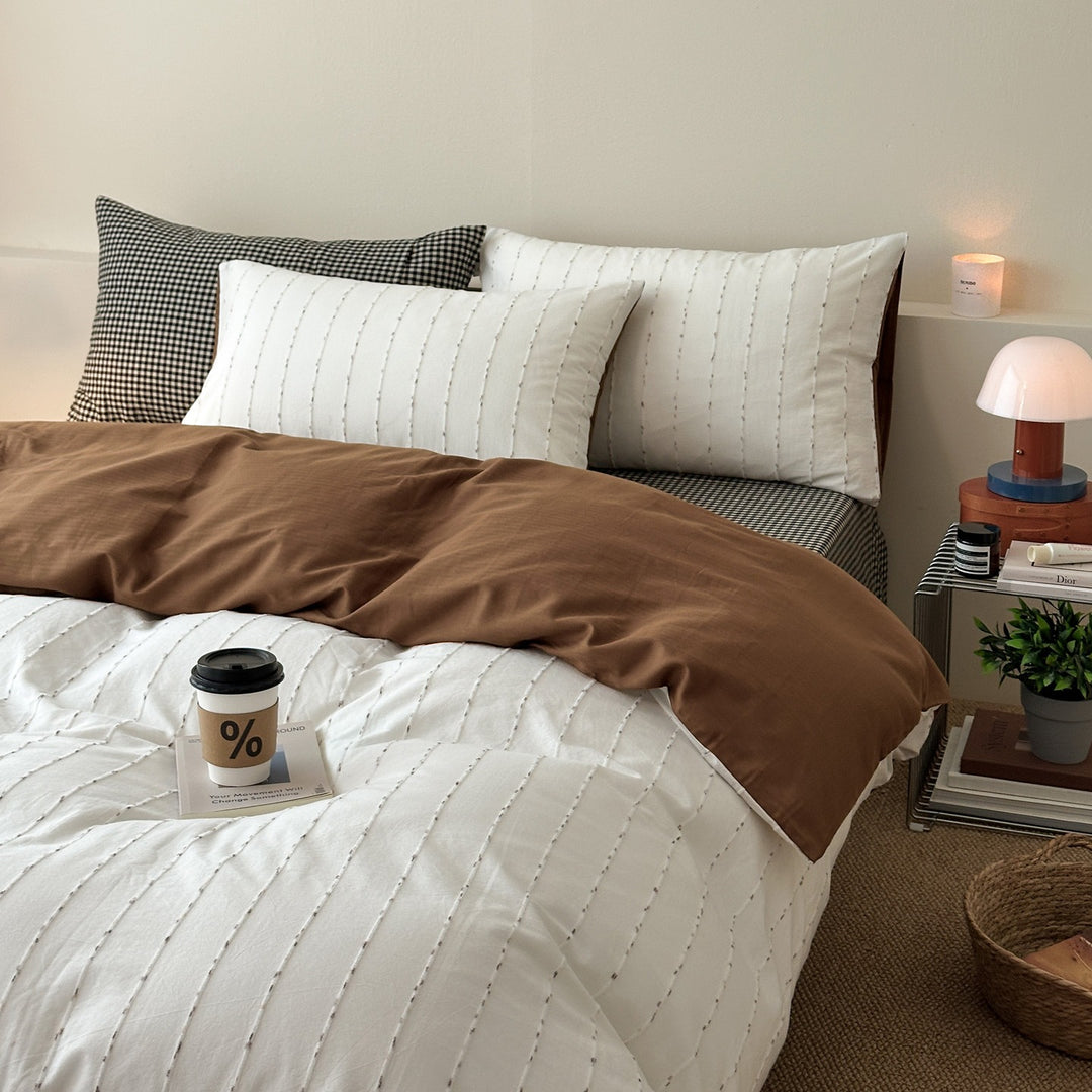 Decorative Gingham Pattern Cotton Duvet Cover Set Avarnia