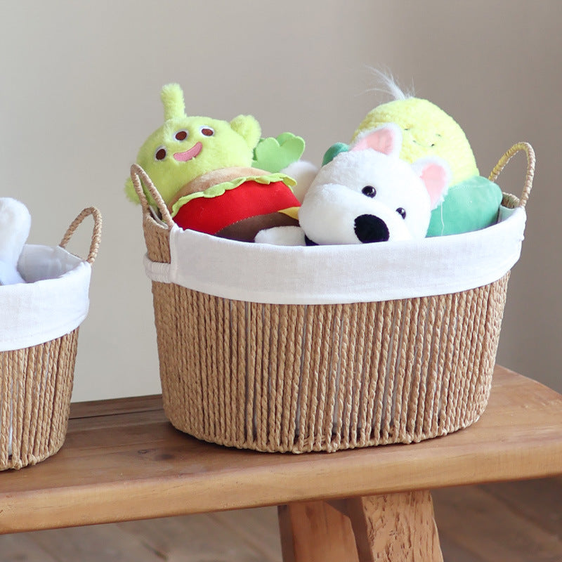 Handcrafted storage basket with white cotton lining