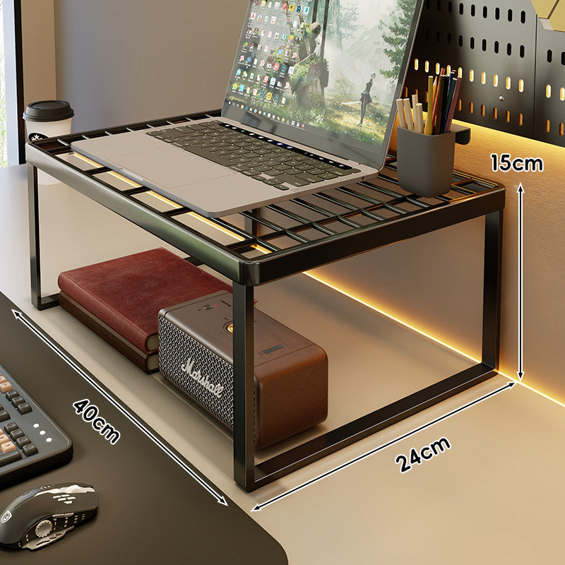 Ventilated Metal Desk Riser Shelf with Open Grid Surface and Under-Storage