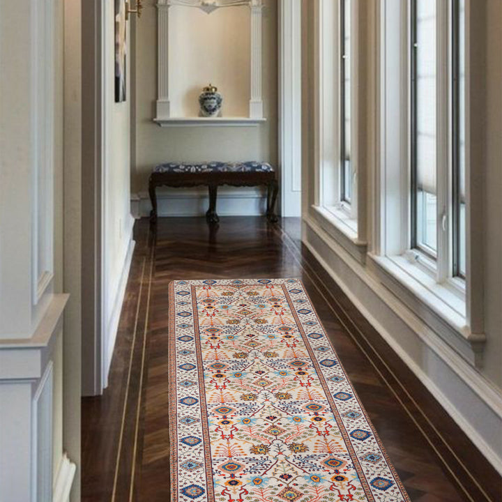 Oriental rug in Persian medallion style, machine-knotted short pile rug