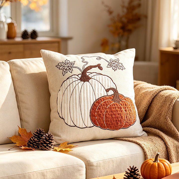 Autumn Pumpkin Embroidered Lumbar Accent Pillow Cover