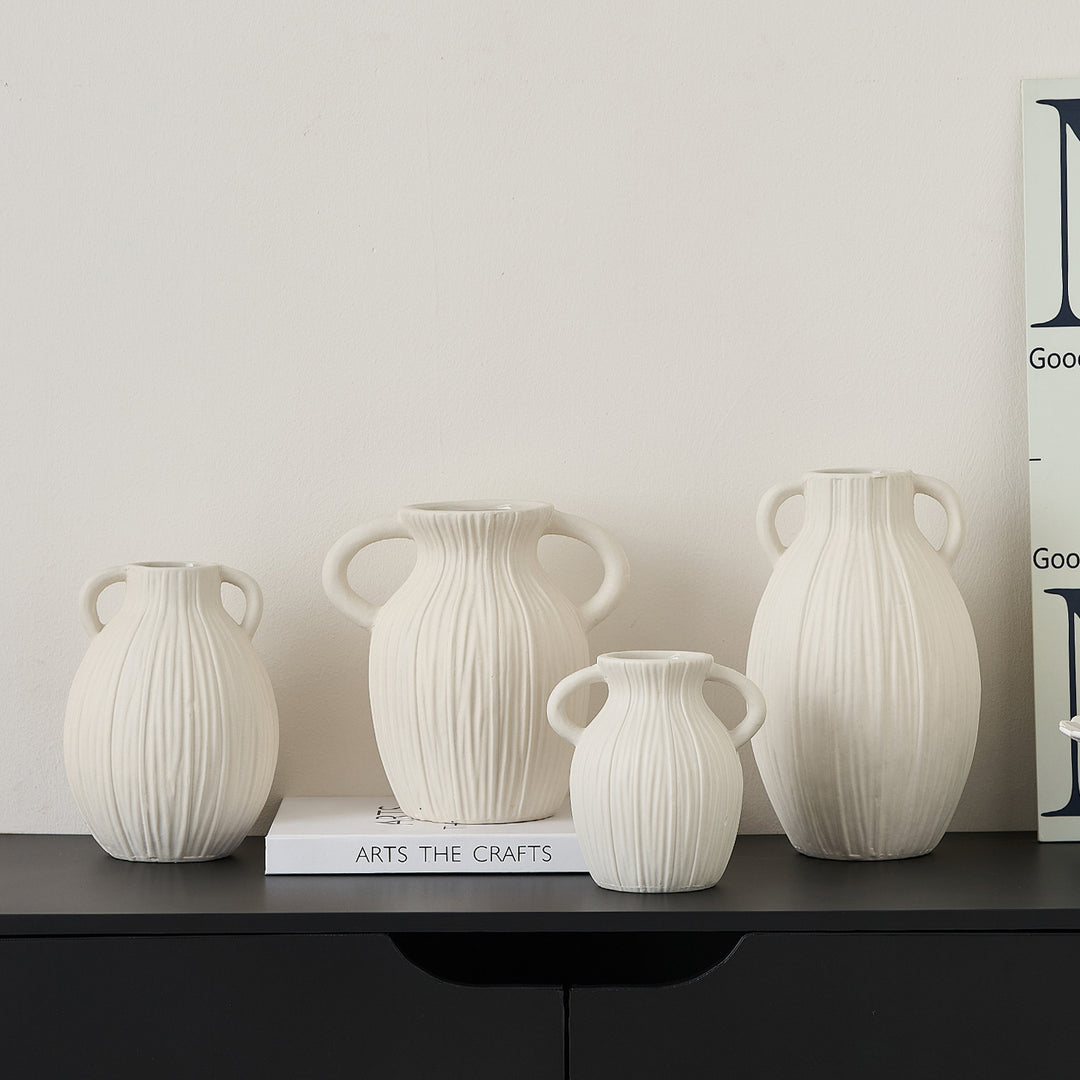Decorative ceramic vase with artistic ribbed pattern