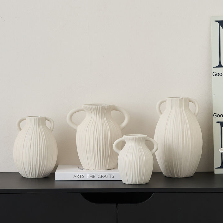 Decorative ceramic vase with artistic ribbed pattern