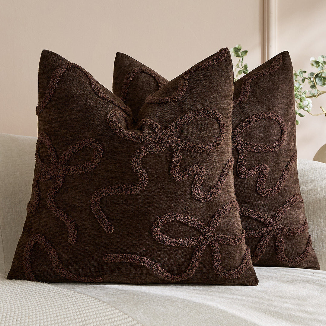 Square Textured Loop-Appliqué Linen-Blend Accent Pillow Cover