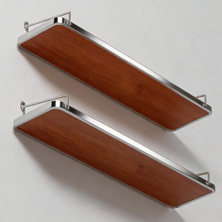 Floating Wall Shelf with Minimal Metal Bracket and Oak Veneer