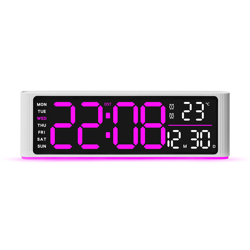 Digital LED alarm clock with temperature and day of week display