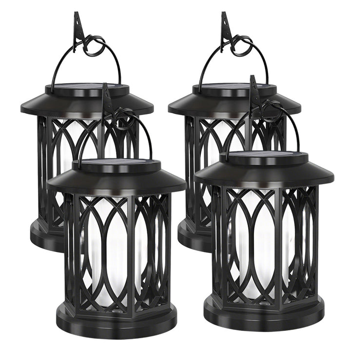 Outdoor Solar-Powered Metal Hanging Light with Decorative Grid and Flickering LED Candle