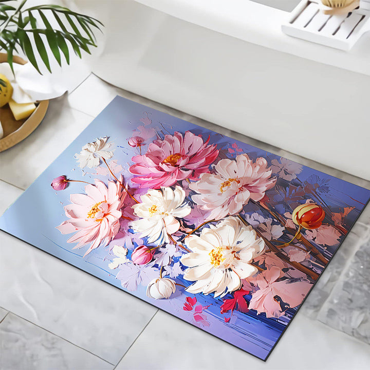 Textured Floral Design Bath Mat