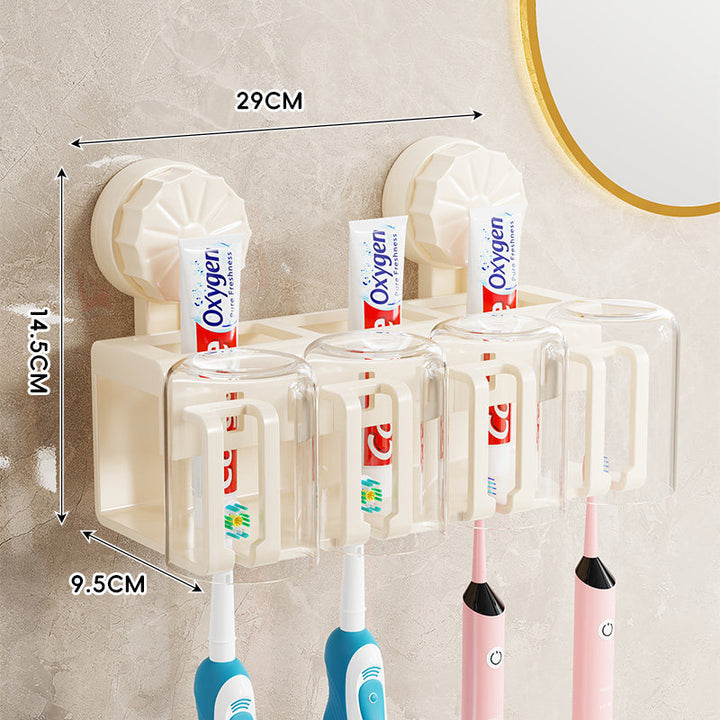 Wall-Mounted Toothbrush and Toothpaste Dispenser Organizer with Protective Covers