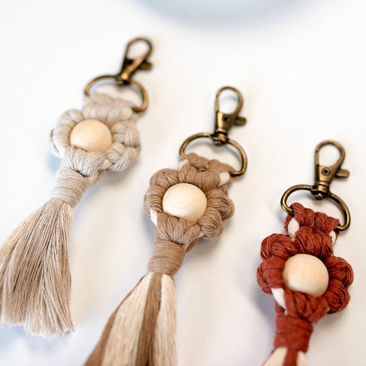 Macrame Keychain with Wooden Accents