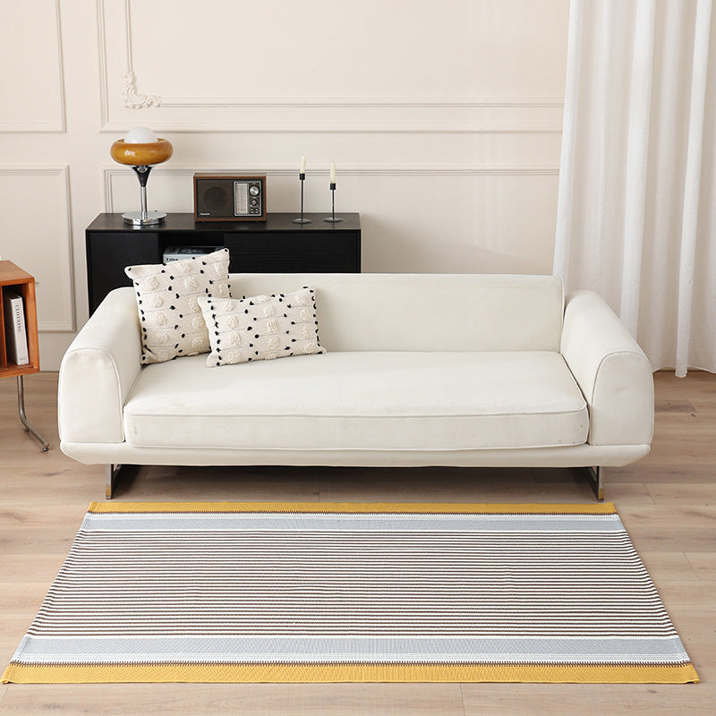 Striped Flat-Woven Cotton Rug in Kilim Style