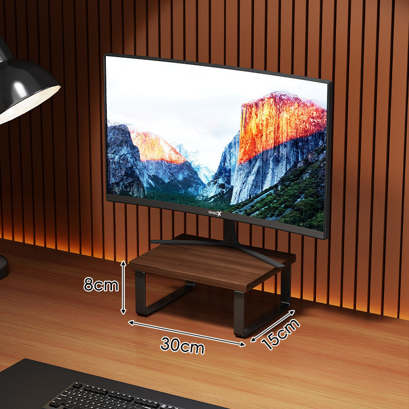 Compact Wooden Monitor Riser with Metal Frame and Under-Shelf Storage