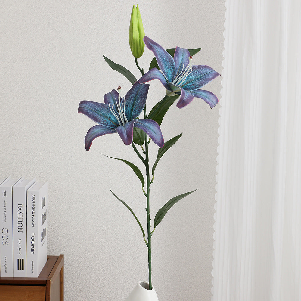 Artificial lily stem with lifelike flowers