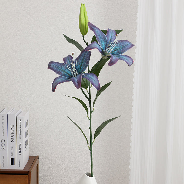 Artificial lily stem with lifelike flowers