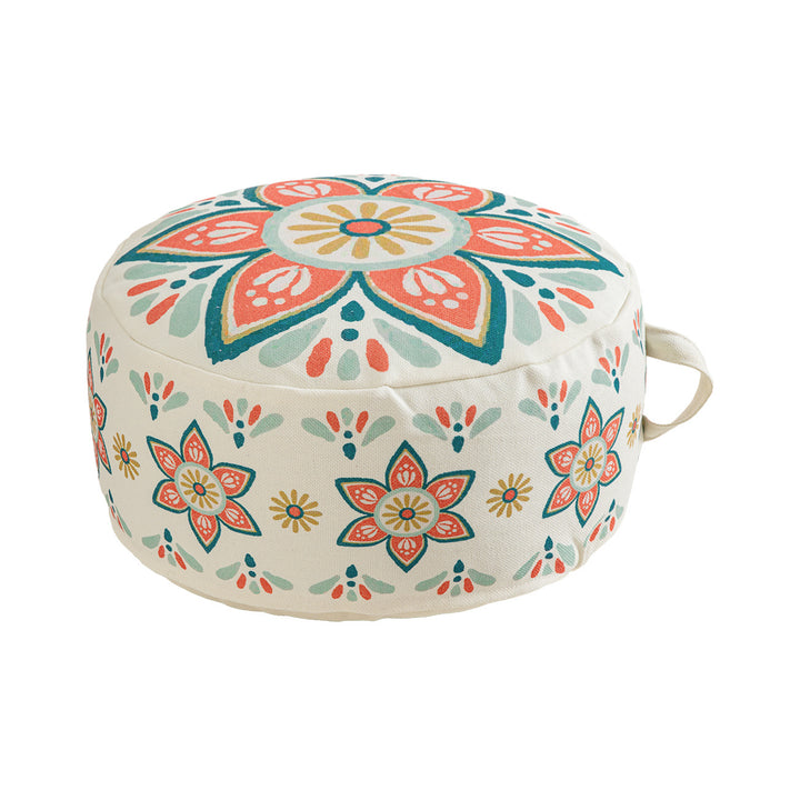 Seat pouf floor cushion with mandala design and carrying handle