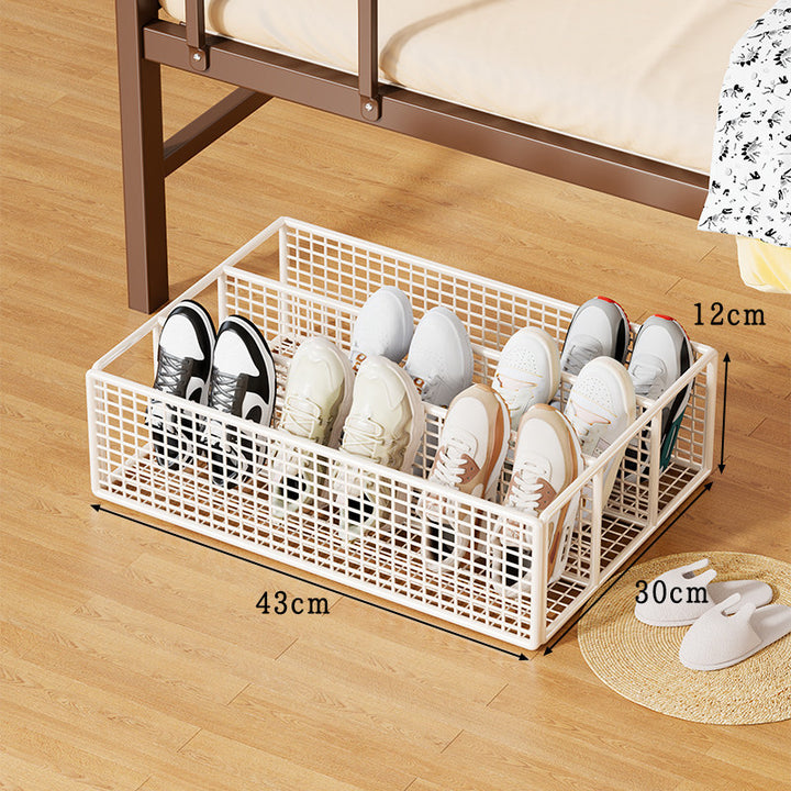 Low-Profile Under-Bed Metal Mesh Shoe Organizer with Divided Slots
