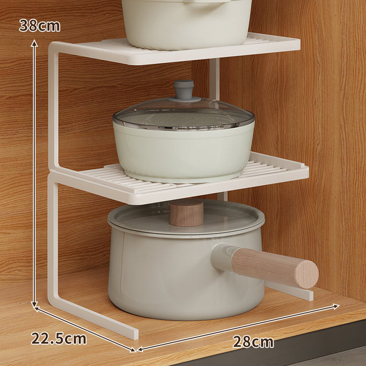 Double-Level Compact Cabinet Pot and Lid Organizer Shelf