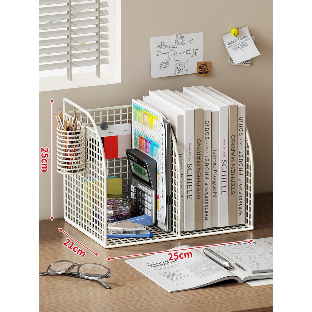 Extra-Wide Modular Metal Desk File Organizer with Adjustable Dividers and Integrated Pen Cup