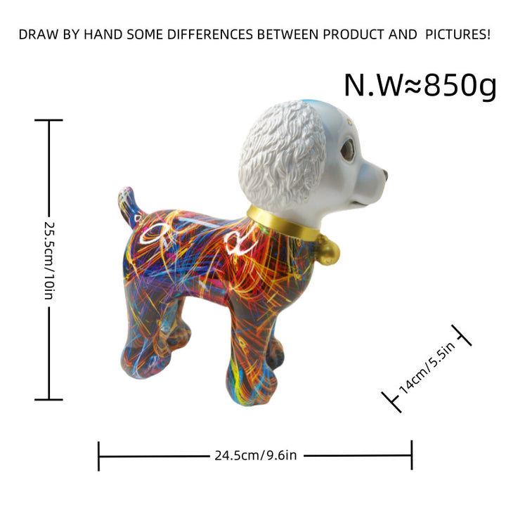 Artistic dog sculpture with colorful design
