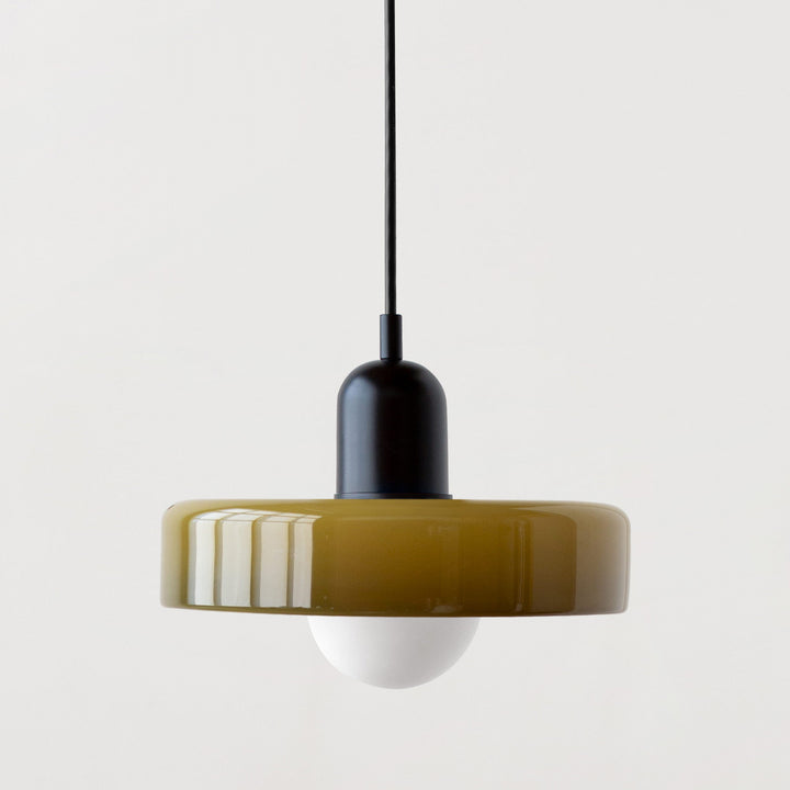 Minimalistic ceramic pendant lamp with layered bell shade