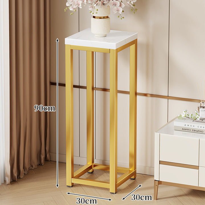 Tall Marble-Top Decorative Plant Pedestal with Slim Metal Frame