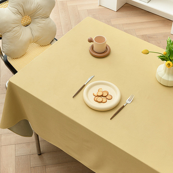 Rectangular easy-care tablecloth made of cotton blend with water-repellent coating and fine texture