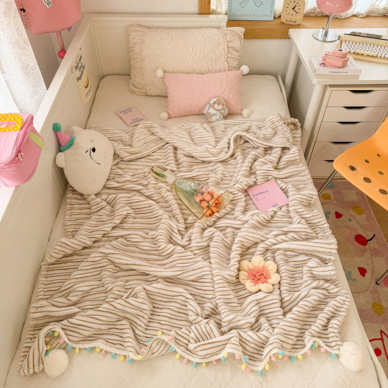 Plush Pom-Pom Edged Throw Blanket