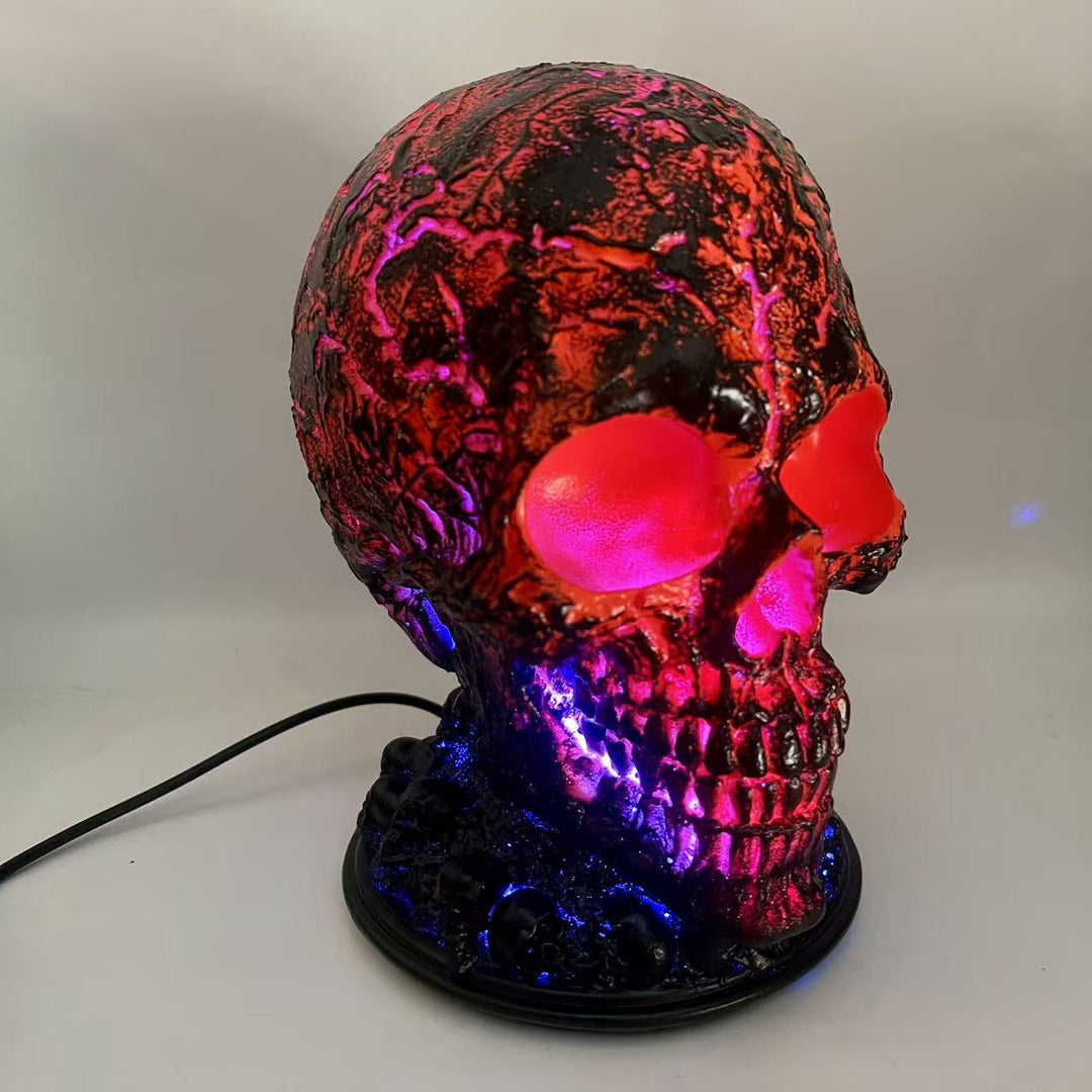 Gothic Skull Table Lamp with Flickering LED Eye Effects and Weathered Shade