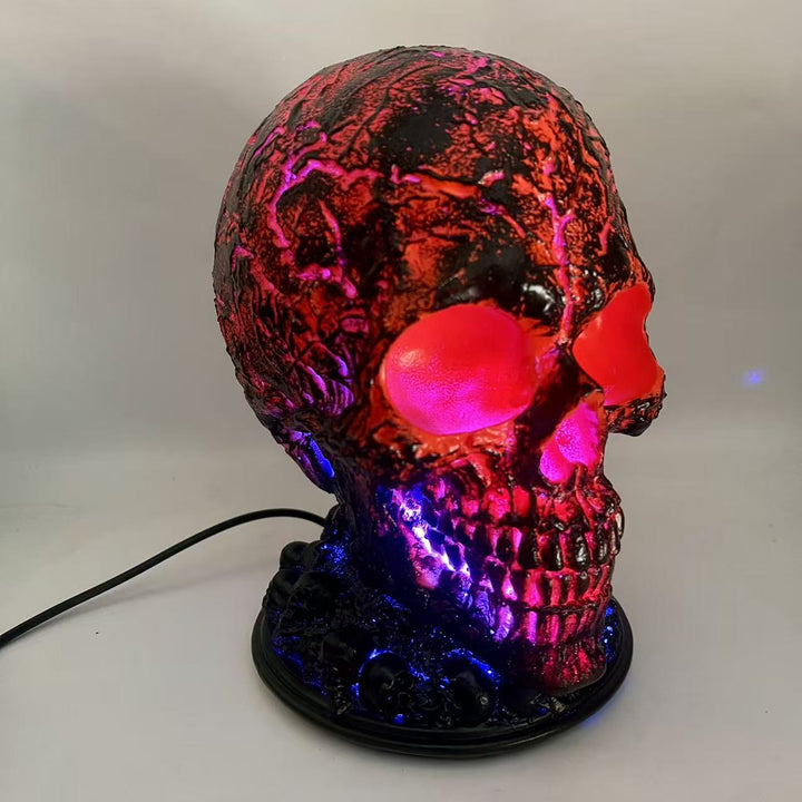 Gothic Skull Table Lamp with Flickering LED Eye Effects and Weathered Shade