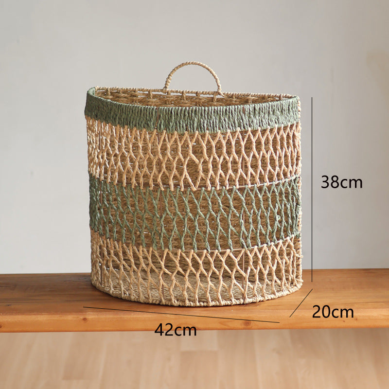 Storage basket with handwoven design