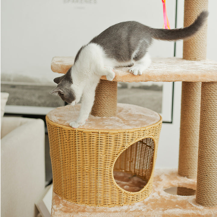 Cat furniture tree with natural rattan elements