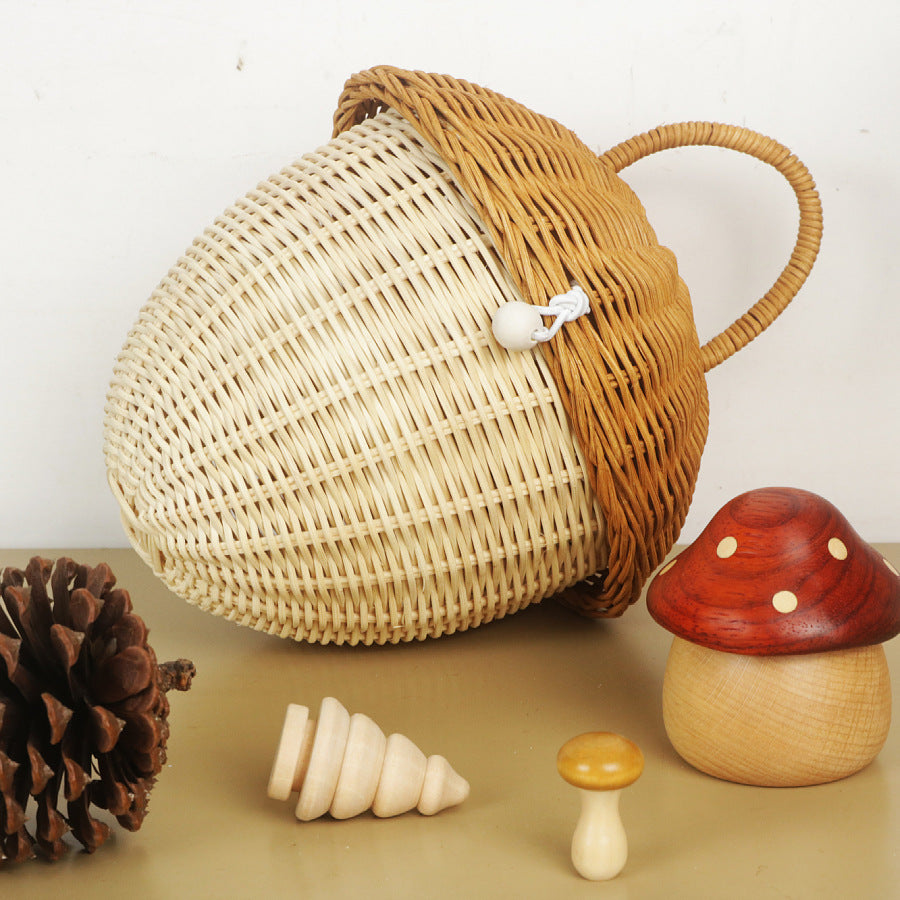 Playful storage basket in mushroom design