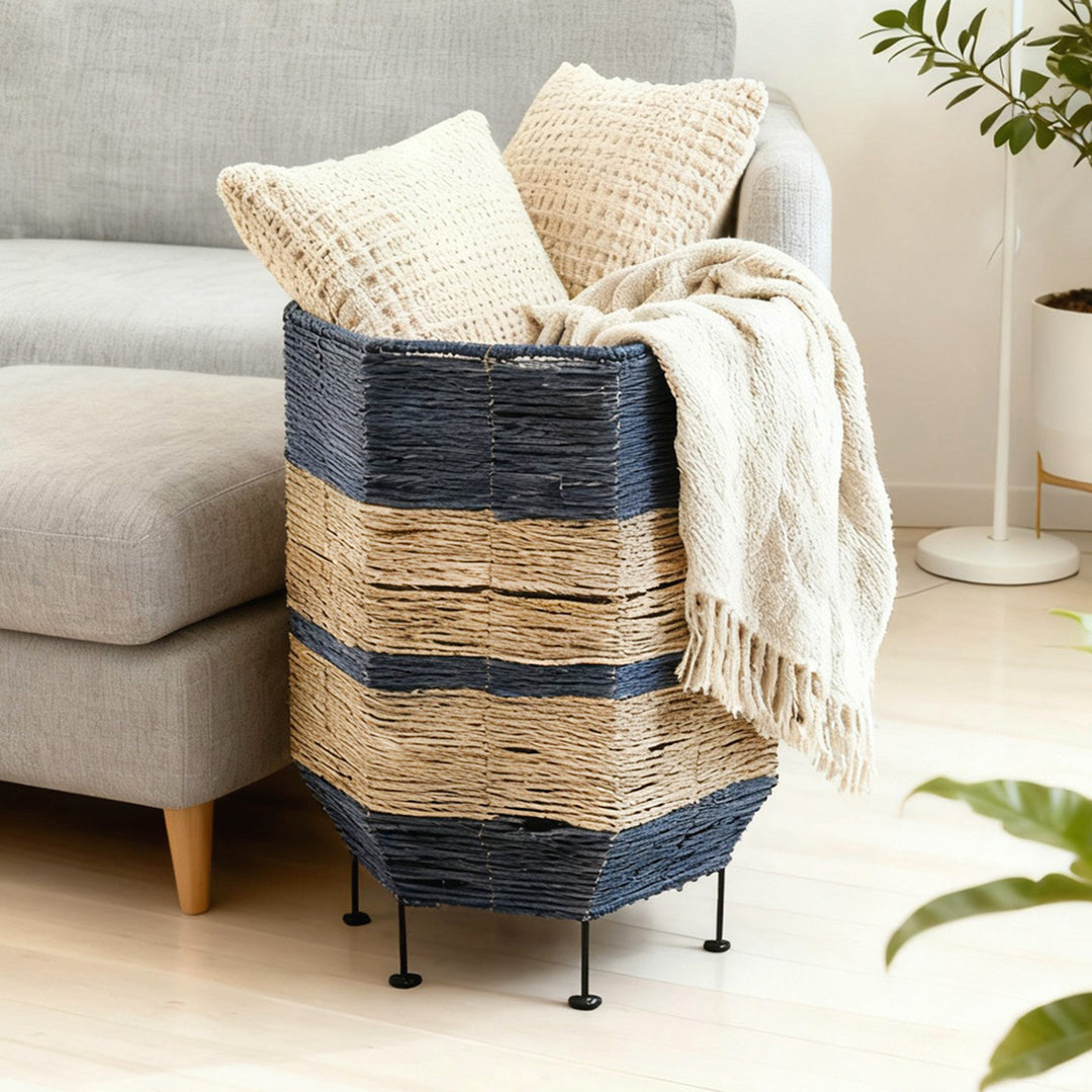 Decorative laundry basket with metal legs