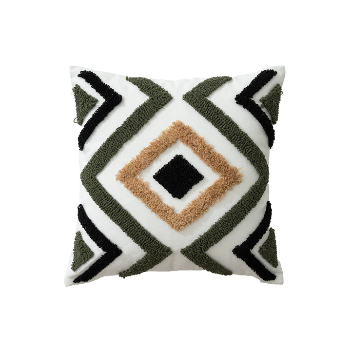Decorative pillow with textured square appliqués and cotton cover