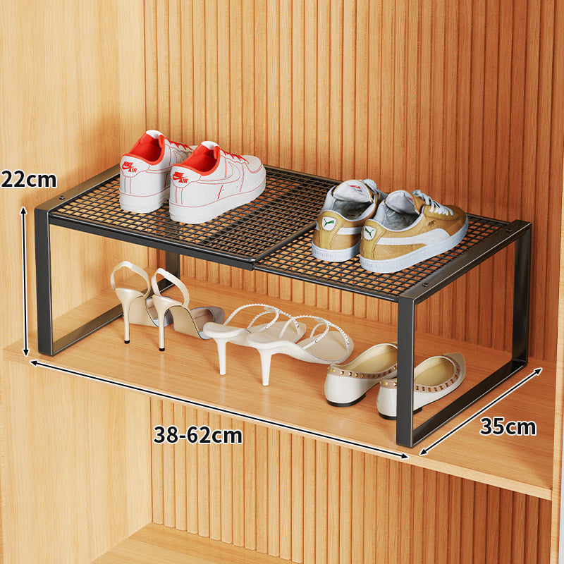 Multi-Tier Metal Mesh Shoe Storage Rack with Open Grid Shelves and Matte Frame