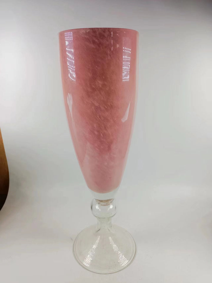 Tall Hand-Blown Pedestal Floor Vase with Opalescent Finish