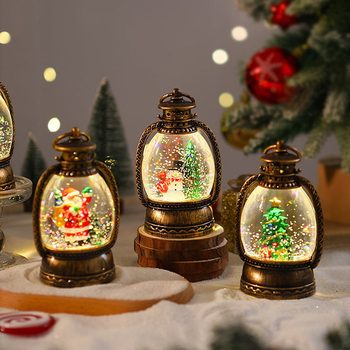 Nostalgic Christmas lantern with snowman scene