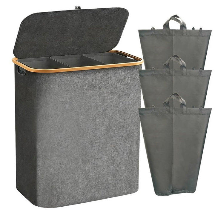 Laundry separation system with bamboo lid and multiple compartments