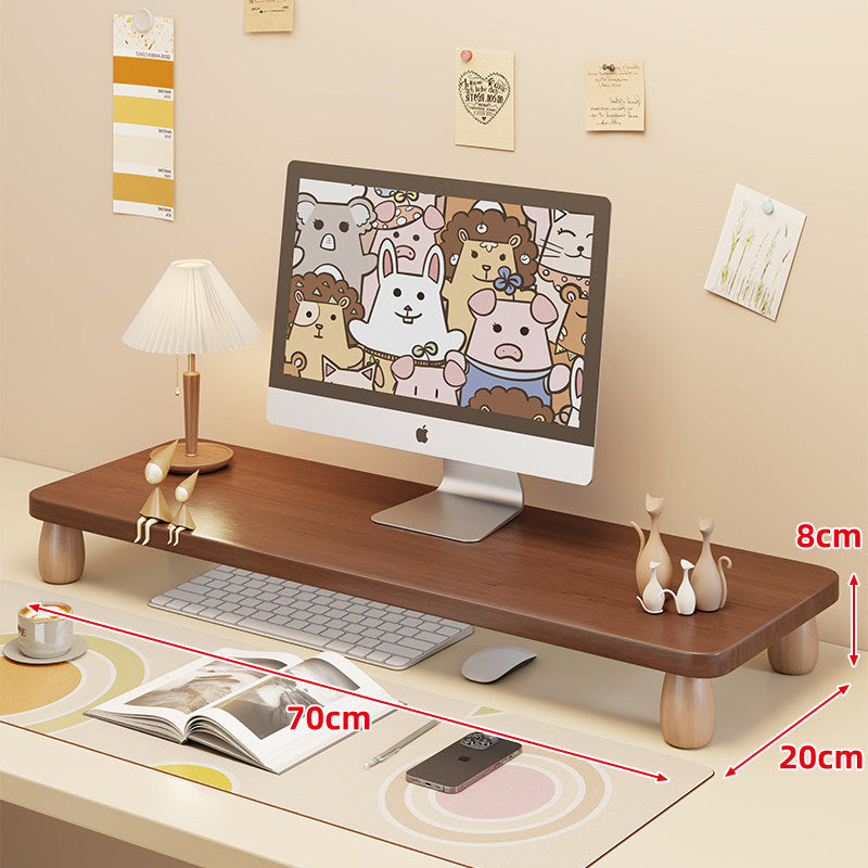 Low-Profile Ergonomic Wooden Desktop Monitor Lift with Under-Shelf Keyboard Storage