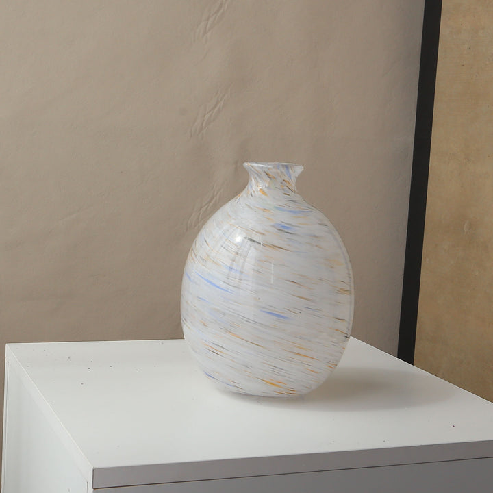 Handcrafted Swirled Marble-Effect Accent Vase with Rounded Bulb Body