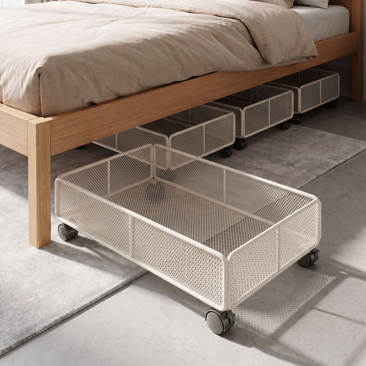 Low-Profile Rectangular Metal Mesh Under-Bed Storage Basket Organizer