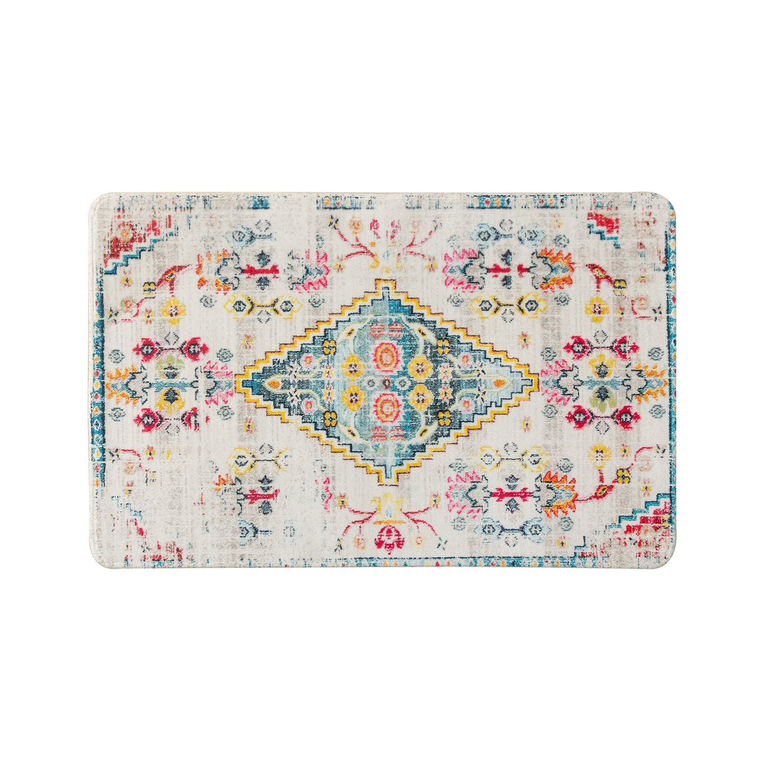 Oriental rug in Persian medallion style, machine-knotted short pile rug