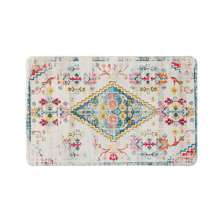 Oriental rug in Persian medallion style, machine-knotted short pile rug