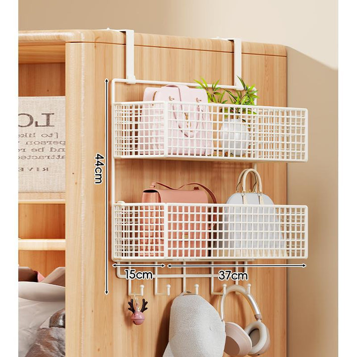 Over-Door Four-Tier Metal Mesh Hanging Storage Organizer with Integrated Hooks