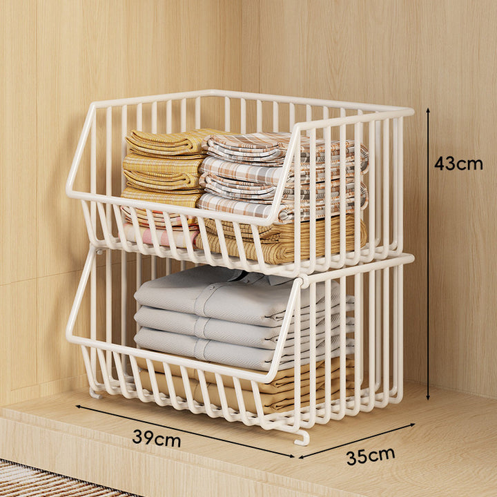 Three-Tier Stackable Wire Closet Basket Organizer