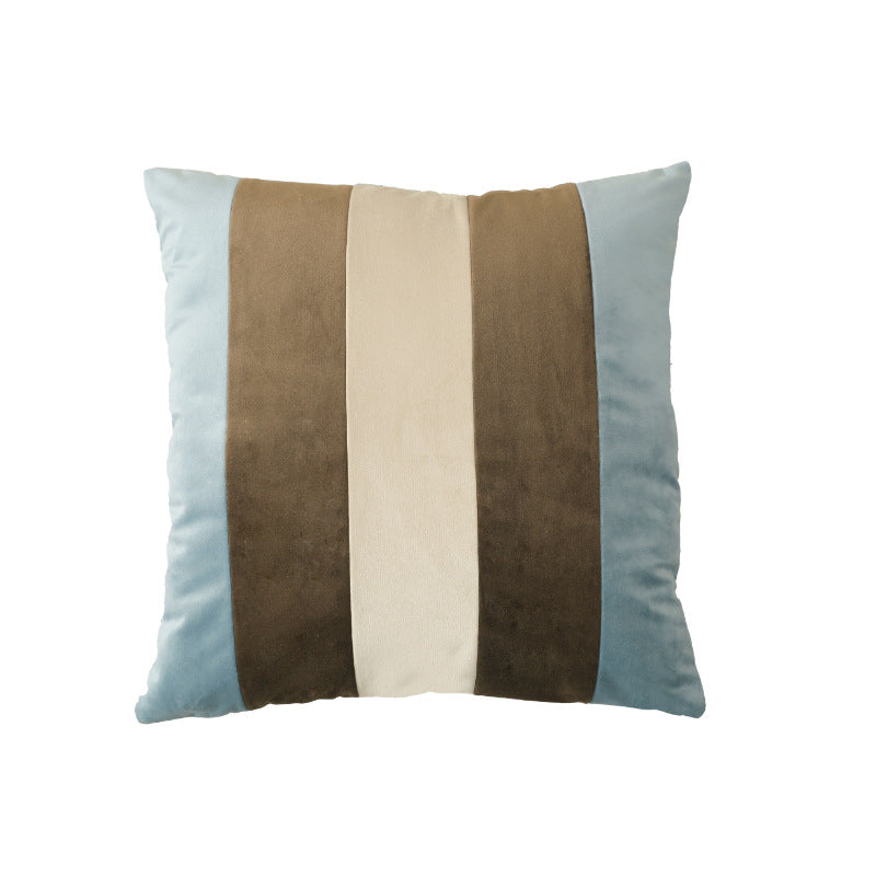 Striped square velvet decorative cushion with contrasting inserts