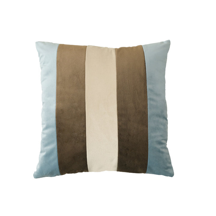 Striped square velvet decorative cushion with contrasting inserts